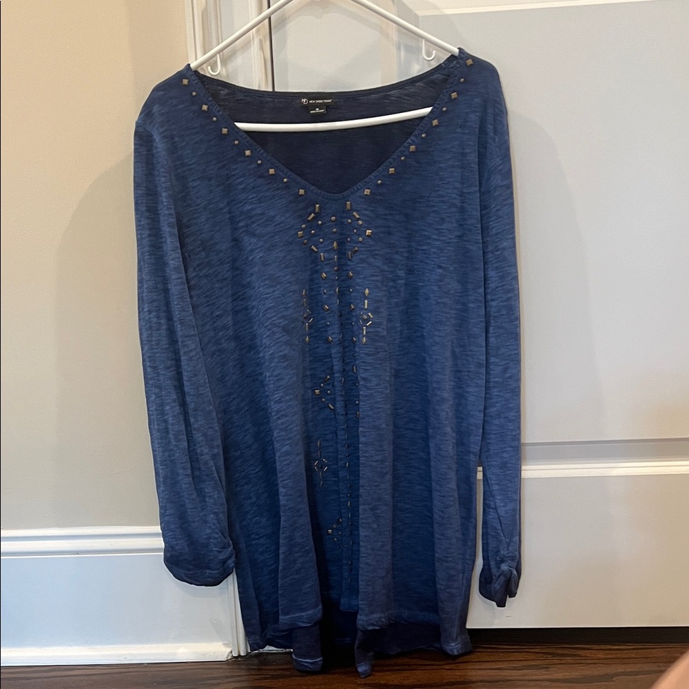 New Directions Navy Studded Blouse